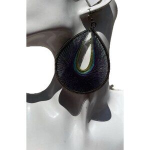 Vintage Large Teardrop Silk Thread Dangle Earrings Handmade Women’s Sz 4”